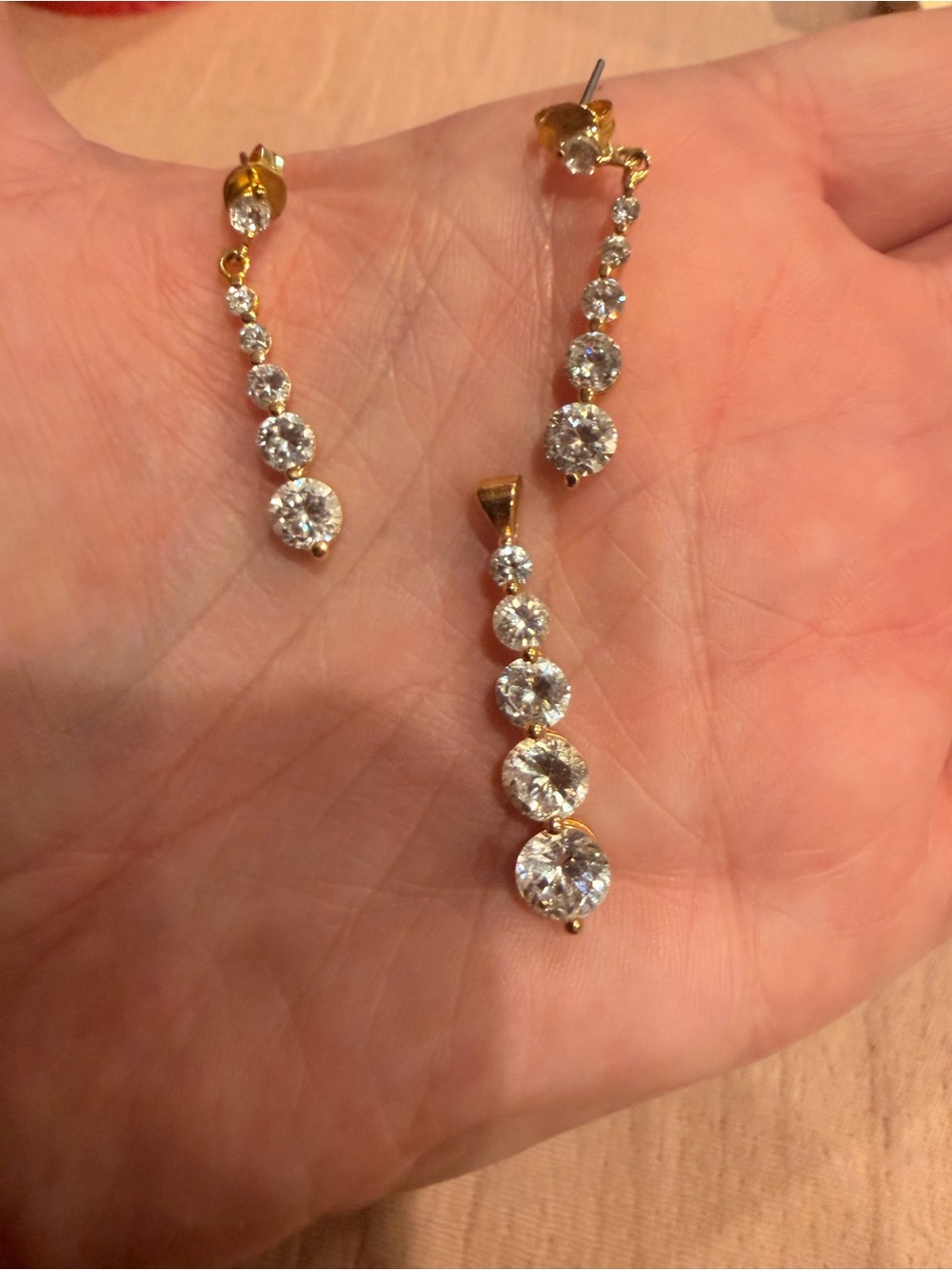 Gold-Tone Clear Crystal Drop Earrings and Pendant Set